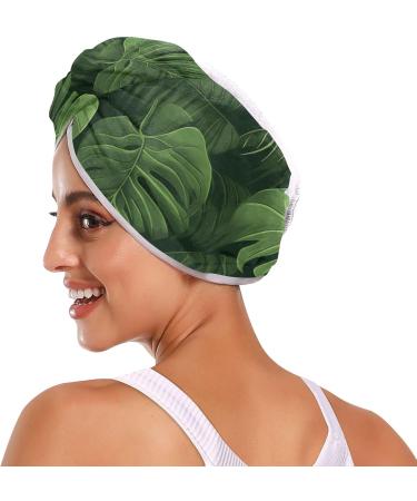 Tropical Green Leaves Hair Towel 2 Pack | Super Absorbent Quick Dry Turbans for Women & Girls - Buy Online on GoSupps.com