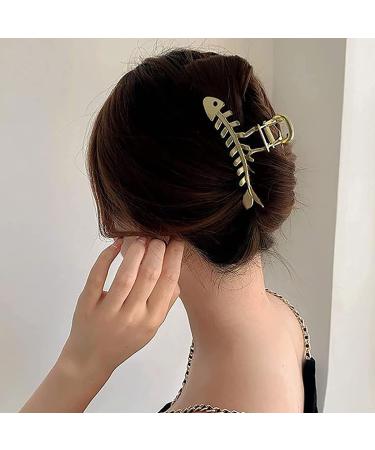 Fish Bone Shape Large Metal Hair Claw Clip - Gold Nonslip Jaw Clamp for Women - Buy Online on GoSupps.com