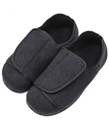 MEJORMEN Womens Diabetic Edema Slippers with Adjustable Closures Wide Width House Diabetes Strap Footwear Comfortable Orthopedic Shoes Easy On Off for Elderly Wide Swollen Feet Arthritis 10 Black