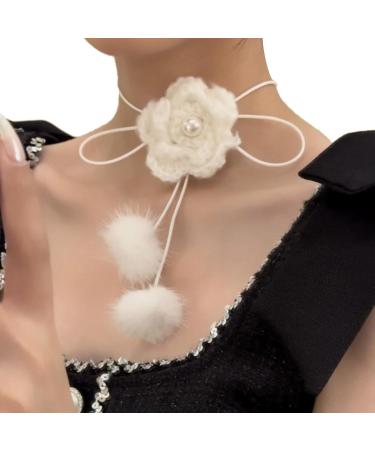 Oralgo White Flower Necklace - Plush Camellia Pendant Collarbone Chain | Elegant Light Jewelry for International Shipping - Buy Online on GoSupps.com