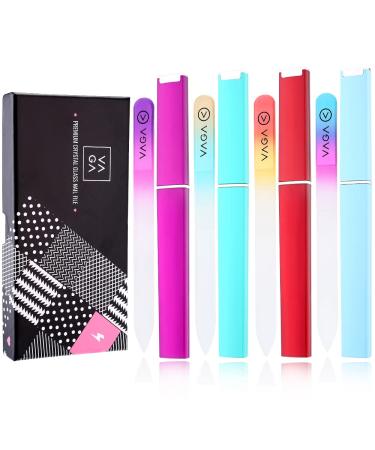 VAGA Glass Nail File Set - 4 Crystal Files for Natural and Acrylic Nails with Case - Fingernail Care Manicure Set in Cheeky Colors - Buy Online on GoSupps.com