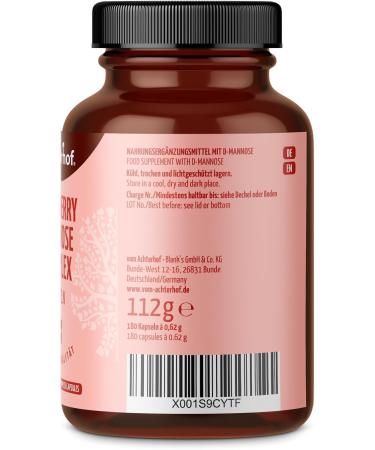 Cranberry Manosis Complex Capsules - 180 Vegan Capsules | 96mg PAC 80mg D-Mannose & 20mg Vitamin C | Pure Nutrients from Achterhof - Buy Online on GoSupps.com