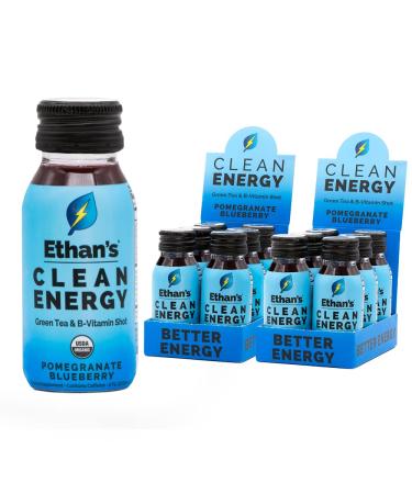 Ethan's Organic Energy Shot, Pomegranate Blueberry Flavor, Vegan, Gluten Free, Green Tea Extract, Guayusa, Caffeine Boost, B6 & B12 Vitamin C Focus Supplement, Plant Based Diet (12 Pack of 2oz Shots) Pomegranate Blueberry 2 Fl Oz (Pack of 12)
