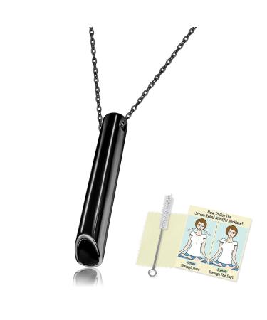 Natural Healing Necklace for Women and Men Stress Relief Necklace with Stainless Steel Breathing Pendant for Meditation Anxiety Relief Relaxation and Exercise (Black)