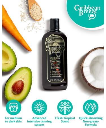 Caribbean Breeze Golden Carrot Tanning Accelerator Lotion | Natural Sun Tan Enhancer with Pomegranate & Aloe | Moisturizing & Anti-Aging | 8.5 oz - Buy Online on GoSupps.com