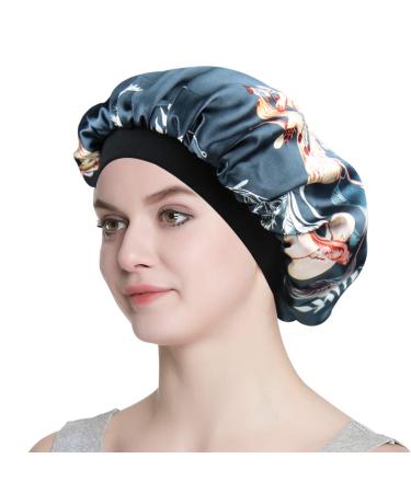 Silk Satin Blue-green Pattern Night Cap for Short Hair Women - Breathable Head Wrap Tam Hat - Buy Online on GoSupps.com