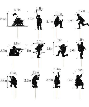 Military Themed Soldier Cake Toppers - 12 Pieces Paper Cups Black Glitter Soldier's Day Veterans Men's Birthday Navy Army Special Forces Decorations - Buy Online on GoSupps.com