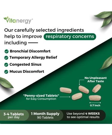 Vitanergy Sinus Lung & Bronchial Health Support | NAC Bromelain Marshmallow Mullein Wild Cherry Ivy | Mucus Allergies Relief | 90 Tablets - Buy Online on GoSupps.com