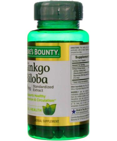 Nature's Bounty Ginkgo Biloba 120 mg Double Strength - 100 Capsules Pack of 2 - Buy Online on GoSupps.com