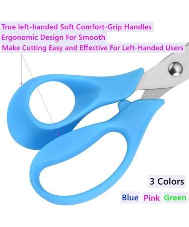 Left Handed Kids Craft Scissors - Set of 3 Blunt Safety Scissors for Ages 3+ - Stainless Steel with Soft Comfort-Grip Handles - Buy Online on GoSupps.com