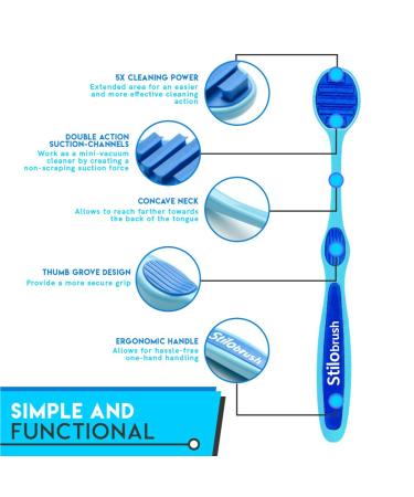 Stilobrush Tongue Squeegee Brush - Fight Bad Breath, 5 Pack, Ergonomic Design for Adults and Children - Buy Online on GoSupps.com