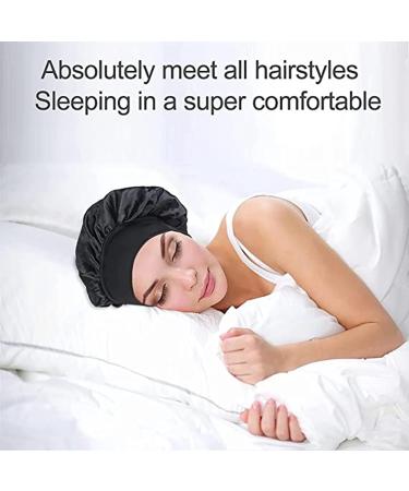 3 Pack Satin Bonnet Night Sleep Caps with Wide Elastic Band Silk Wrap Soft Head Cover Sleeping Hat for Women and Girls Curly Hair M-L Pink Black Blue - Buy Online on GoSupps.com