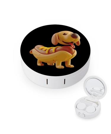 Dachshund in Hot Dog Bun with Mustard Contact Lens Case with Mirror Portable Cute Eye Contact Lens Box Travel Kit style