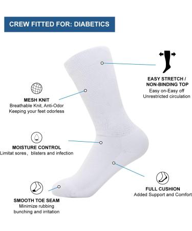 Panfurco Diabetic Socks for Men & Women - 3-Pack, Soft Cotton Anti-Sweat, No Binding, White 10-13 - Buy Online on GoSupps.com