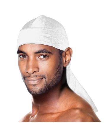 Beauty Town Durag - Velvet Long Tail 360/540/720 Wave - Premium Soft Quality Fabric  Coconut Oil Treated Stretchable Headwraps  Headtie  Headwear for Men and Women (White - 1 pack)