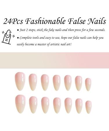 Gradient Stiletto Almond False Nails - 24Pcs Nude Pink Press on Nails with Nail Glue for Women - Buy Online on GoSupps.com