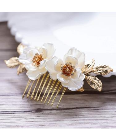 Yean Bride Flower Bridal Hair Comb Gold Leaf Wedding Hair Piece Floral Hair Accessories for Women and Girls (Gold) - Buy Online on GoSupps.com