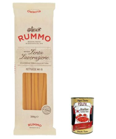 Italian Gourmet E.R. Rummo Fettucce n.15 Pasta Lenta Lavorazione 5 Pieces with Durum Wheat Semolina Bronze Design 500 g + Italian Gourmet Pulp 400 g
