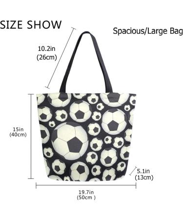 Cute Soccer & Football Pattern Large Canvas Tote Bag - Black/White Multi001 - Buy Online on GoSupps.com