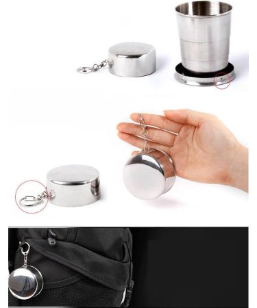 Stainless Steel Camping Mug Folding Cup Portable Outdoor Travel Collapsible Cup - Large Size (250ml) with Keychain - Pack of 1 - Buy Online on GoSupps.com