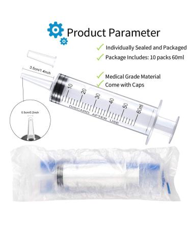 LabAider Plastic Syringe Large Syringes Tools Catheter Tip individually sealed with Measurement for Scientific Labs - 60 ml - Pack Of 10 - Buy Online on GoSupps.com