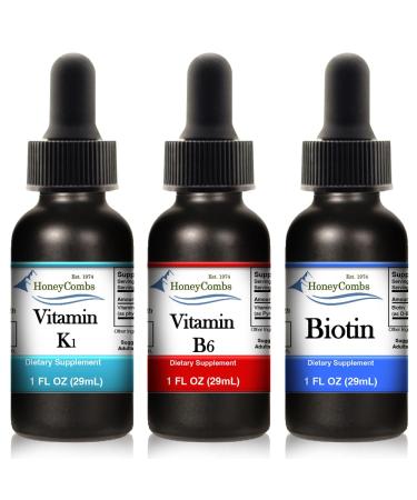 HoneyCombs Liquid Drops 1oz Each Save 10% - Alcohol-Free Oral Vitamin K1 Drops + Vitamin B6 (Pyridoxine) + Vitamin B7 (Biotin)
