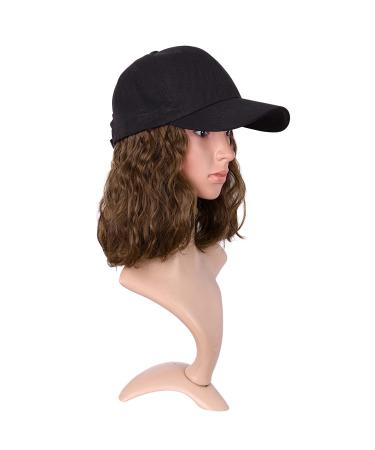 MapofBeauty Short Curly BOB Synthetic Hair Extension Baseball Hat Wig (Brown) - 13 Inch/33 cm - Buy Online on GoSupps.com