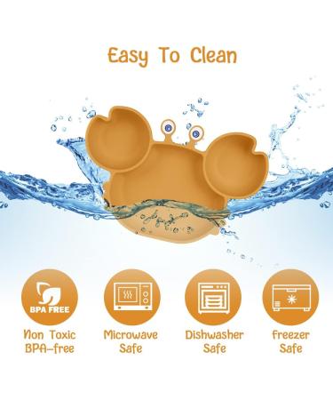 Vicloon Baby Suction Plate Baby Plate Silicone Suction Toddler Plates Self Feeding Training Divided Plate Non Slip Silicone Baby Weaning Plate for Most Highchairs Trays (Brown-Yellow) - Buy Online on GoSupps.com