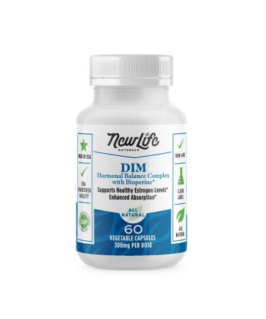 NewLife Naturals Diindolylmethane DIM Supplement: 300mg DIM Estrogen Metabolism Supplements - Hormone Balance for Women Estrogen Blocker for Men Menopause Support PCOS and Acne Treatment - 60 Caps