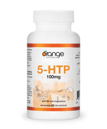 Orange Naturals - 5-HTP with Vitamin B6 & Magnesium - 100mg 60 v-caps - 5-HTP 100mg Supplement - Migraine Headache Relief Mood Support Pressure and Concerns Relief Relaxation & Sleep Support Supplement