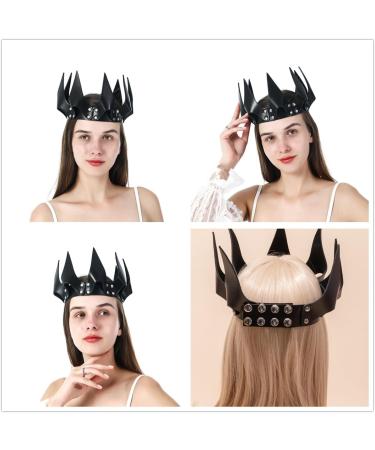 KIPETTO Gothic Leather Crown Black Halloween Costume Headdress Adjustable Gothic Headband for Halloween Masquerade Wedding Birthday Party - Buy Online on GoSupps.com