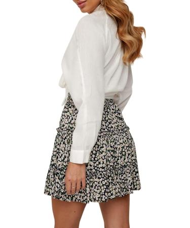 LAEMILIA Women's Floral Print Flared Mini Skater Skirt - Elastic Waist, Pleated Design - XXL Navy Blue - Buy Online on GoSupps.com
