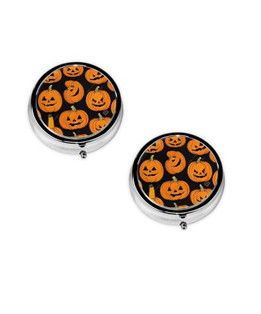 Halloween Pumpkin Patterns Printed Mini Round Pill Box Pill Box 3 Compartment Medicine Pill Case Pill Organizer Travel Pillbox Portable Pill Box for Pocket Home Office Use