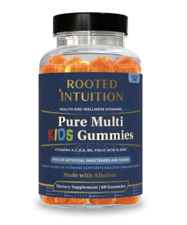 Rooted Intuition Pure Multi Kid s Gummies | Sugar-Free Daily Multivitamin & Mineral Blend | Highly Absorbable Chelated Forms | Natural Fruit Flavor | 60 Gummies