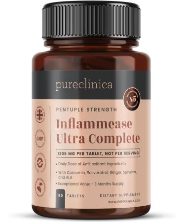 INFLAMMEASE Ultra Complete 1305mg x 90 Tablets (Ginger Curcumin Spirulina ALA Resveratrol- 5 Supplements in 1)