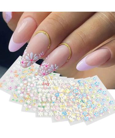 Colorful Flower Nail Art Stickers Decals 3D Self-Adhesive Flower Nail Decals Ice Crystal Flower Daisy Bow Tie Heart Nail Designs Nail Art Supplies Manicure Tips Charms for Women 30Sheets