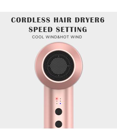 Cordless Hair Dryer Travel Hair Dryers with Charging Base and Nozzle 5000mAh Free Standing Hot/Cold Air Hairdryer 6 Levels Wind Speed Adjustment for School/Outdoor Pink - Buy Online on GoSupps.com