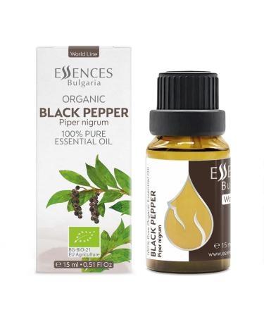 Essences Bulgaria Organic Black Pepper Essential Oil 15ml | Piper nigrum | 100% Pure | Natural | Undiluted | Therapeutic Grade | Aromatherapy | Cosmetics | Cruelty Free | Non-GMO | Vegan