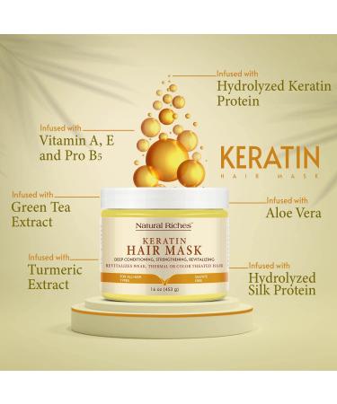 Natural Riches Keratin Hair Mask - 16 oz - Restores & Strengthens Dry, Damaged Hair - Keratin Treatment Mask for Hair - Buy Online on GoSupps.com