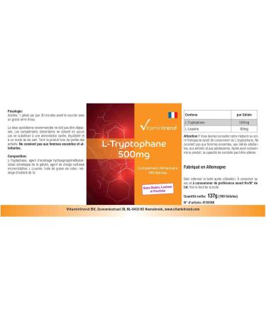 L-Tryptophan 500mg - 180 Capsules - Vegan - 6 Month Pack | Vitamintrend  - Buy Online on GoSupps.com