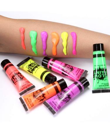 UV Glow Neon Facial & Body Painting Set - 6 Fluorescent Colors (10ml) - Brightest Under UV Light for Makeup Art - Buy Online on GoSupps.com