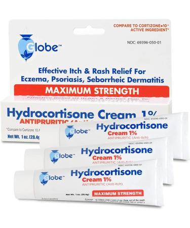 3-Pack Hydrocortisone Maximum Strength Cream 1% - Anti-Itch Relief for Redness, Swelling, Bug Bites, Eczema, Hemorrhoids & More - Buy Online on GoSupps.com