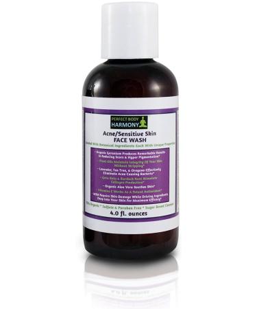 Sensitive Skin Face Wash Cleanser 72% Organic & Loaded with The Best Natural Botanical Ingredients Sulfate & Paraben Free Sugar Based Facial Wash 4.0 fl. oz. Amber Bottle.