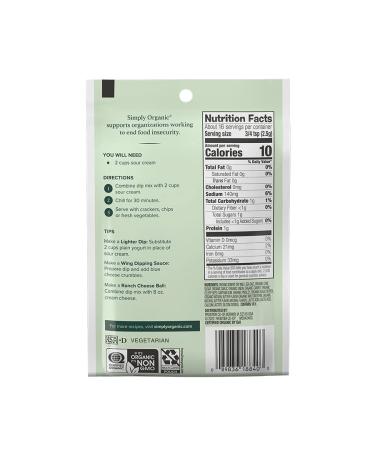 Simply Organic Ranch Dip 1.5 oz Pack of 3 | Certified Organic, Gluten-Free - Buy Online on GoSupps.com