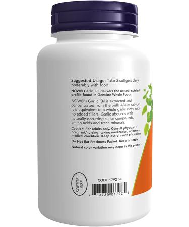 Now Foods Garlic Oil 1500 mg - 250 Softgels for Heart Health & Immunity - Buy Online on GoSupps.com