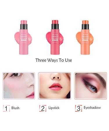 3-in-1 Cream Blush Stick with Brush - Cherry Pink | Long-Lasting & Waterproof Blush, Lip Tint, & Eye Shadow | For All Skin Tones - Buy Online on GoSupps.com