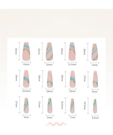 48pcs (2pack) Long Press On Nails with Green Wave Print French Ballerina Fake Nail Tips DIY Arylic False Nail Tips Press-on False Nails for Women and Girls - Buy Online on GoSupps.com