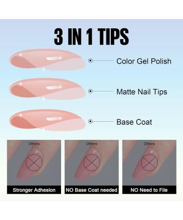 TOMICCA 180PCS Short Square Soft Gel Nails Tips - Matte Finish, 3 in 1 Base Coat, Pre-colored Press On Nail Tips for Nail Art Extensions - Pink - Buy Online on GoSupps.com