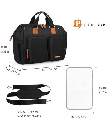 Pomelo Embossed Black Baby Changing Bag with Pram Clips and Changing Mat - Mom and Dad's Ultimate Essential - Buy Online on GoSupps.com