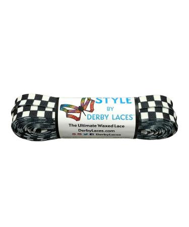 Derby Laces Style Wide 10mm Waxed Lace for Roller Skates, Hockey Skates, Boots, and Regular Shoes Checkered Black and White 96 Inch / 244 cm